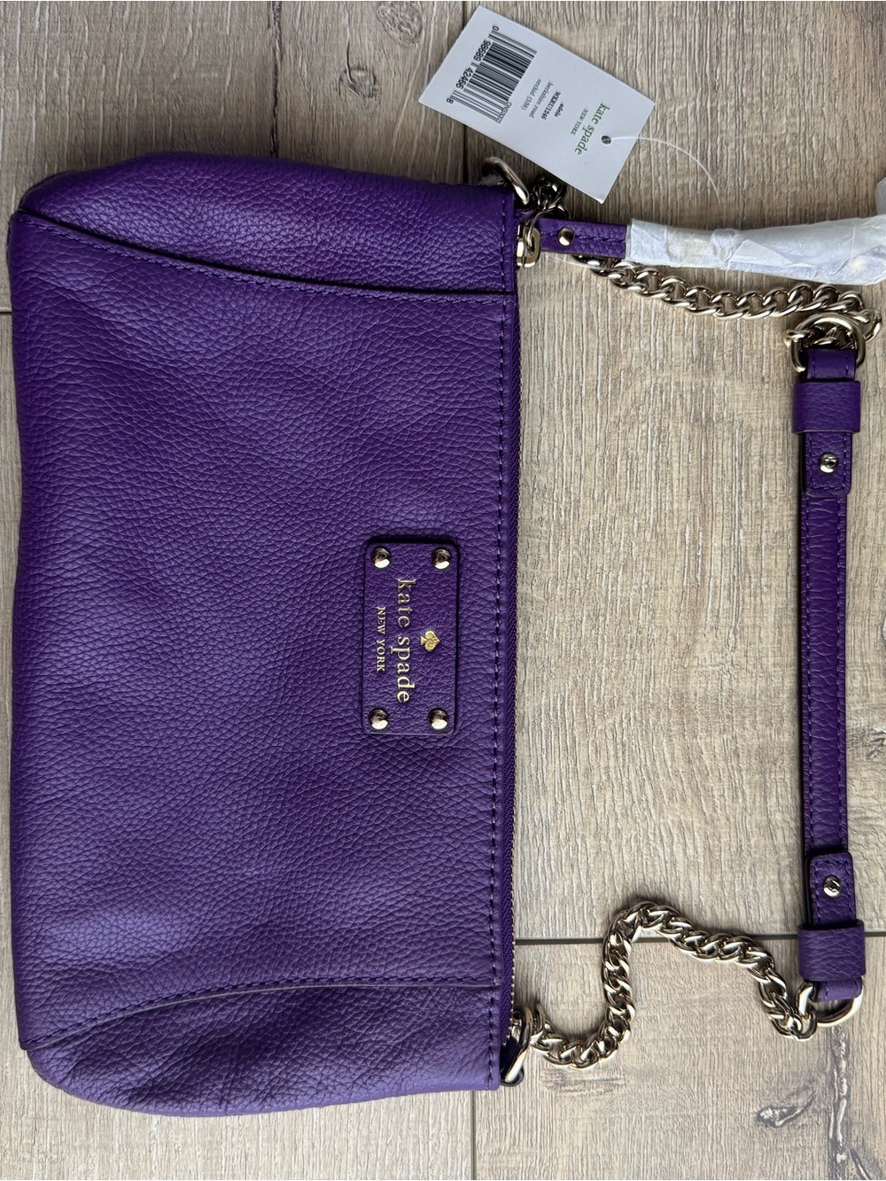 kate spade Purple Pebbled Leather Crossbody with Gold Chain